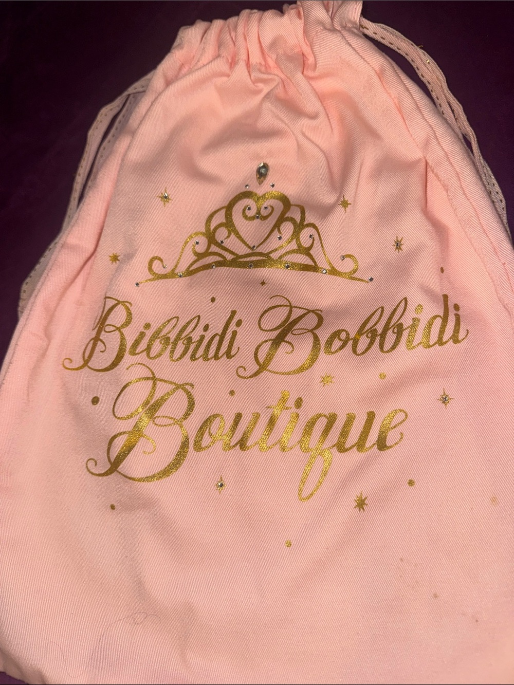 Pink with Gold 'Bibbidi Bobbidi Boutique' Disney Drawstring Backpack with tiara